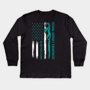 No One Fights Alone Sexual Assault American Flag Kids Long Sleeve T-Shirt